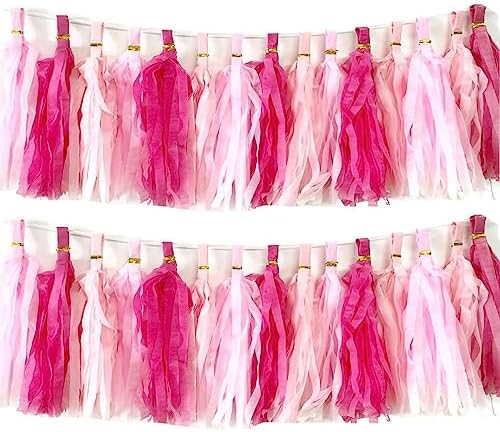 30pcs Hot Pink Tissue Paper Tassels DIY Hanging Decor Kit