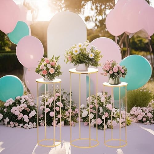 3pcs Gold Cylinder Pedestal Stand for Party Decor