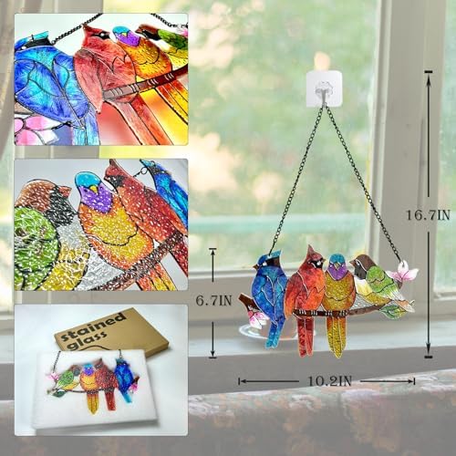 Stained Glass Birds on Branch Suncatcher for Home Decoration