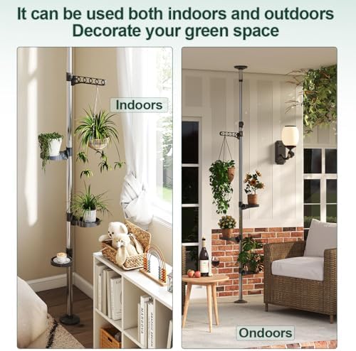 Hershii 5-Layer Indoor Plant Stand Adjustable Telescopic Shelf - Grey