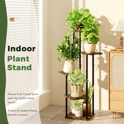5 Tiered Brown Oak Plant Stand for Indoor Plants