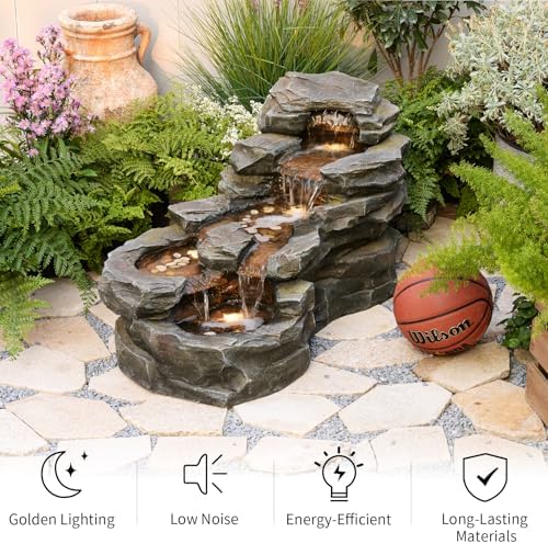 37 Inch 5-Tier Outdoor Water Fountain with LED Lights