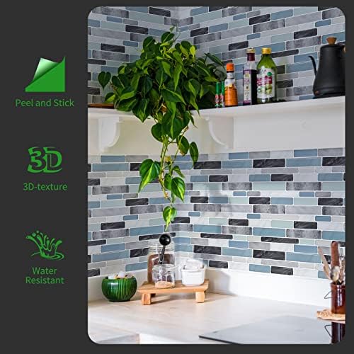 LONGKING Self-Adhesive Marble Tile Backsplash 10 Sheets