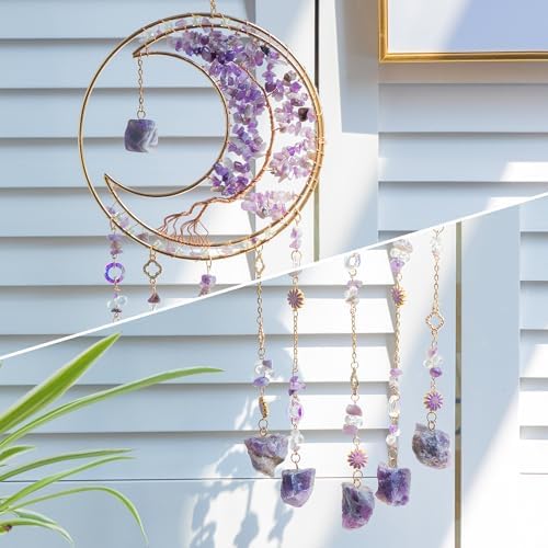 Amethyst Crystal Dreamcatcher Wall Decor with Tree of Life Design