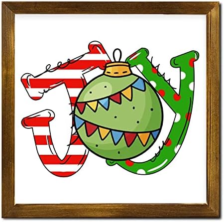 Christmas Joy Ball Framed Wooden Wall Sign 7x7 inch