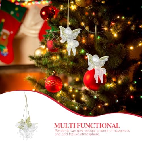 PRETYZOOM 24pcs Clear Christmas Angel Ornaments with Gold Wings Hanging Pendants