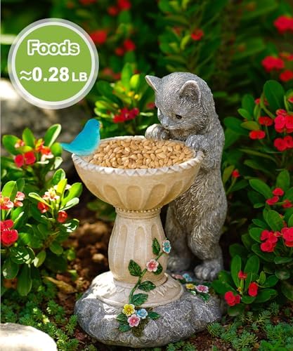 Nacome Solar Cat Birdbath Garden Decor