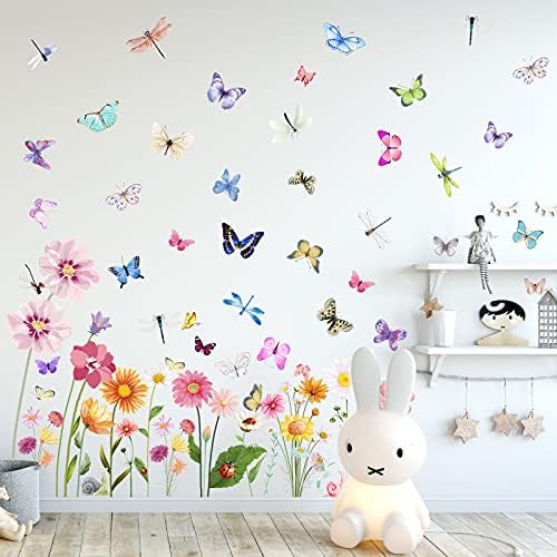 Flowers Butterflies Wall Decals for Girls Bedroom Decor
