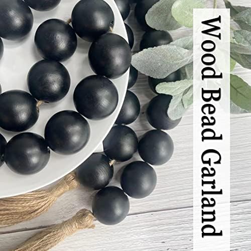 OMISHE 60 Inch Black Wood Bead Garland with Tassels