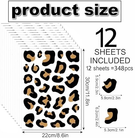 12 Sheets 348 Pcs Leopard Print Wall Decals