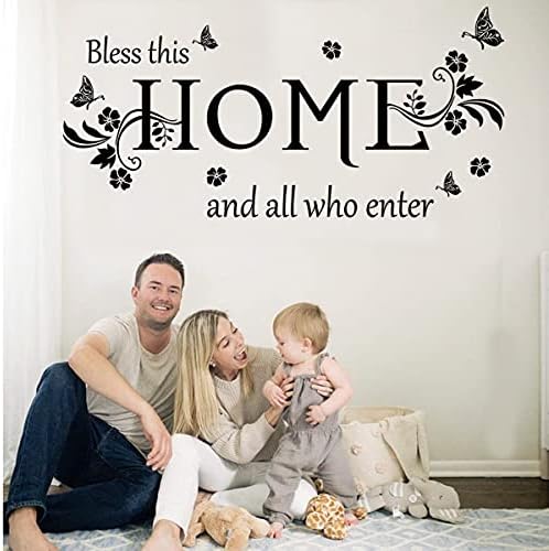 Bless This Home Wall Decals with Butterfly and Flower Design