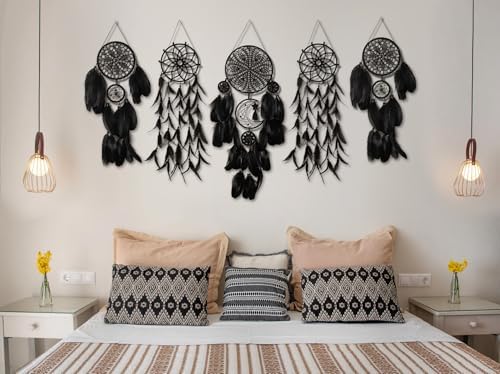 5 Pack Black Dream Catchers Boho Wall Decor