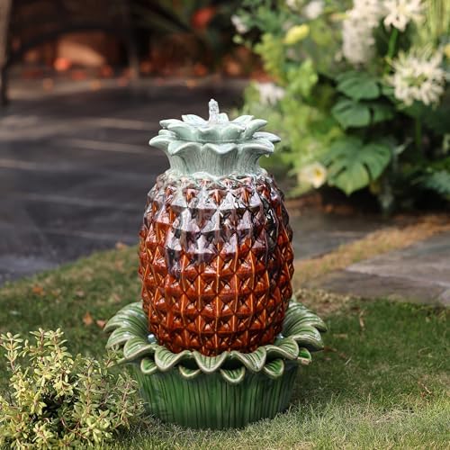 LuxenHome Tabletop Water Fountain 17 Inch Pineapple