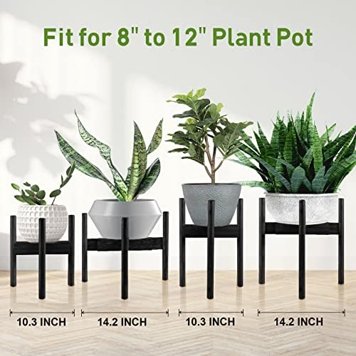 2 Pack Bamboo Plant Stands Adjustable Mid Century Modern Design