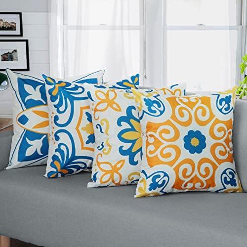 Outdoor Waterproof Throw Pillow Covers Set of 4 Floral Boho Farmhouse