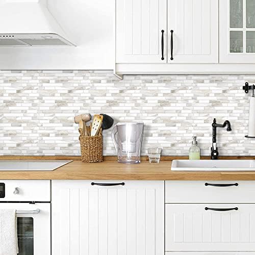 STICKGOO Thicker Peel and Stick Tile Backsplash 12x12 Inches 10 Sheets Beige White