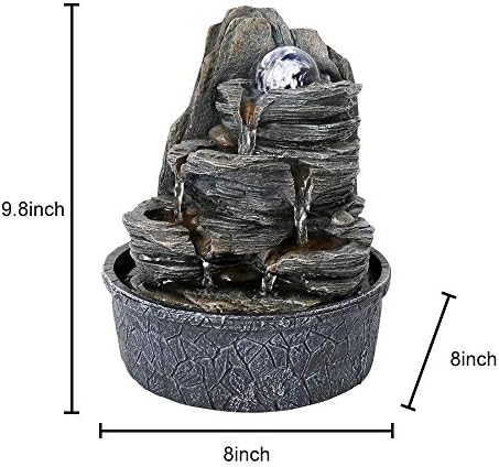 4 Tier Tabletop Fountain with Led Light Ball Grey