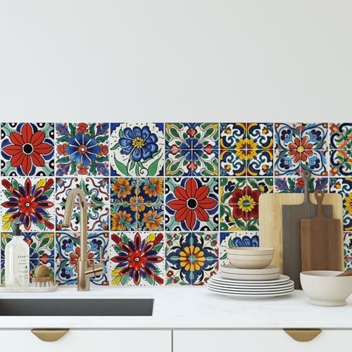 30 Pcs Mediterranean Style Peel and Stick Wall Tile Decals