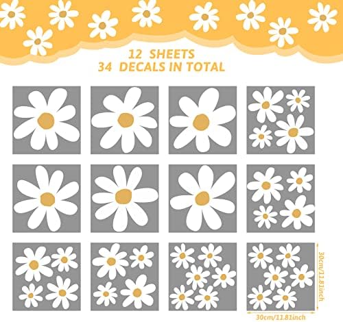 TaoBary 12 Sheets Daisy Wall Decal for Home Decor