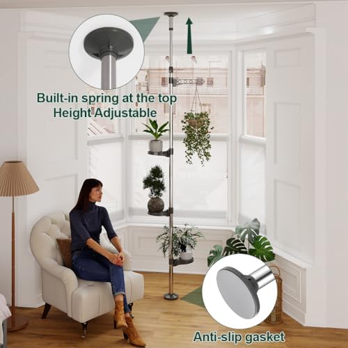 Hershii 5-Layer Indoor Plant Stand Adjustable Telescopic Shelf - Grey