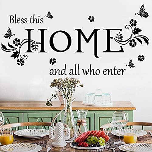 Bless This Home Wall Decals with Butterfly and Flower Design