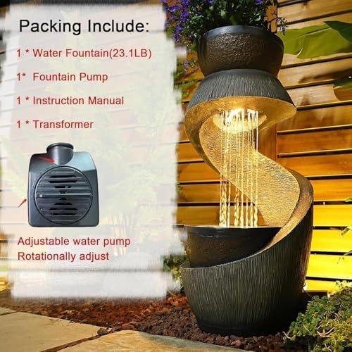 S-Shaped Modern Water Fountain with LED Lights and Planter Bowl