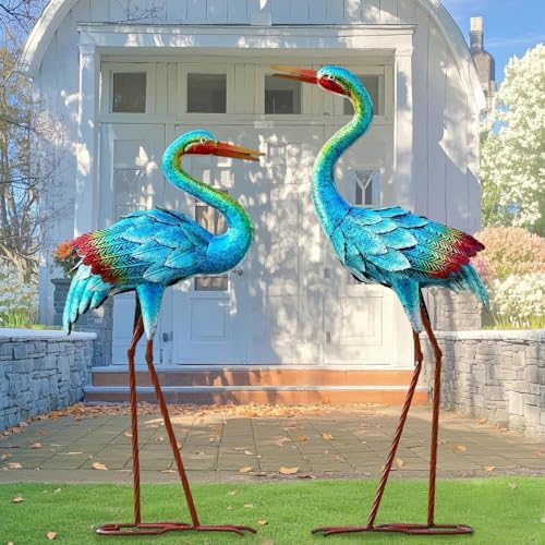 Natelf Blue Heron Garden Statues Set of 2