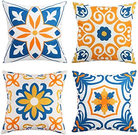 Outdoor Waterproof Throw Pillow Covers Set of 4 Floral Boho Farmhouse