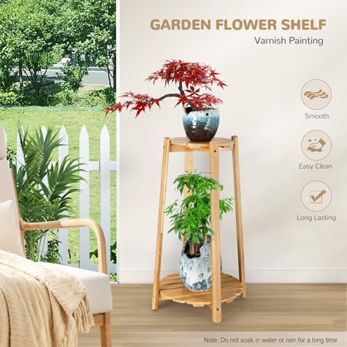 2 Tier Round Bamboo Plant Stand for Indoor Plants