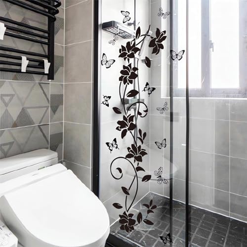 Black Flower Vine Butterfly Wall Stickers for Home Decor