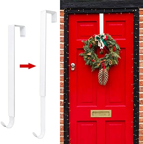 ZMCINER Adjustable Wreath Hanger for Front Door White Metal 20lbs Capacity