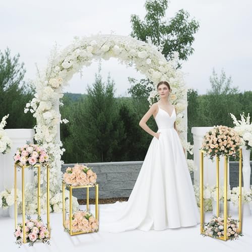 TUSPEU 3pcs Gold Metal Cylinder Pedestal Stands