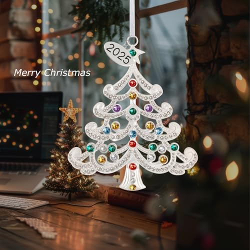 2025 Metal Ornament with Colorful Crystals and Engraving