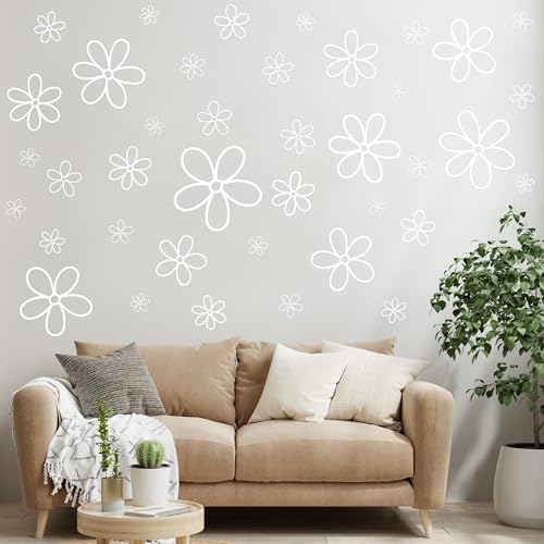 8Pcs White Daisy Wall Sticker Set Aesthetic Vinyl Decor