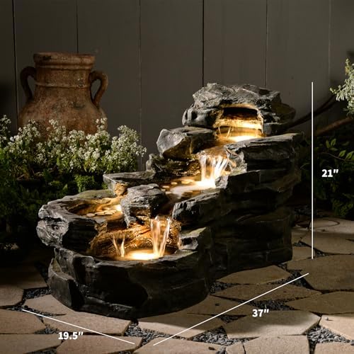 37 Inch 5-Tier Outdoor Water Fountain with LED Lights