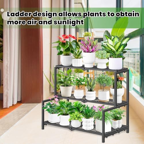 3 Tier Stair Style Metal Plant Stand for Indoor Outdoor