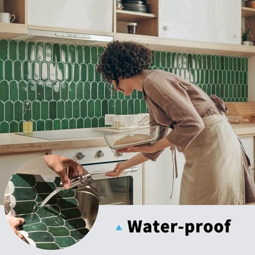 Art3d 10-Sheet Peel and Stick Backsplash Tiles 12x12 Green Marble