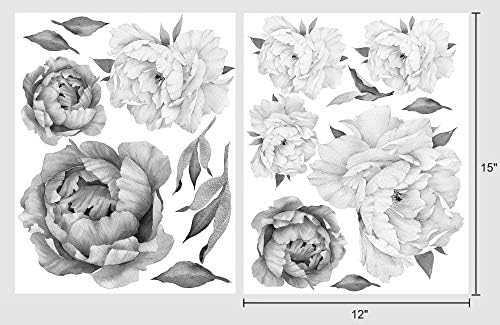 Peony Watercolor Wall Decals - Black and White Design