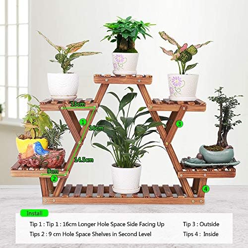 COOGOU 6 Tier Wood Plant Stand for Indoor Outdoor Use