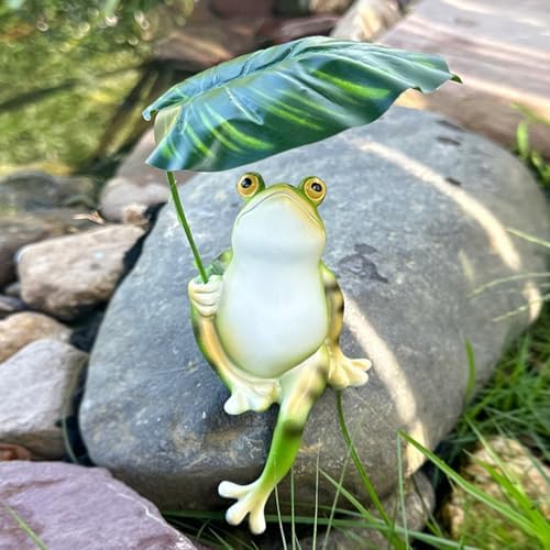 OwMell Green Frog Outdoor Statue with Umbrella