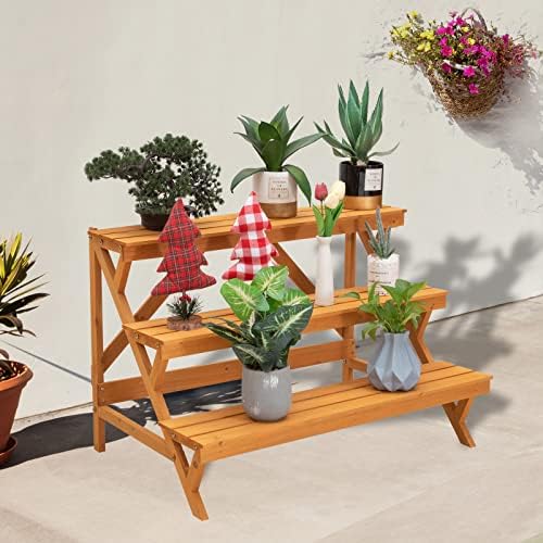 3 Tier Wood Plant Stand Indoor Outdoor Storage Display Shelf