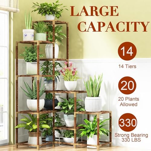 HOMKIRT 14 Tier Corner Plant Stand with Grow Lights
