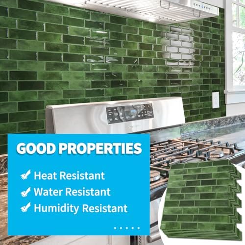 Art3d 10-Sheet Jade Green Peel and Stick Wall Tiles