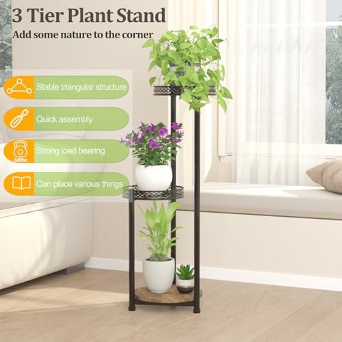 Plant Stand Indoor Outdoor 3 Tier Metal Wood Display Organizer