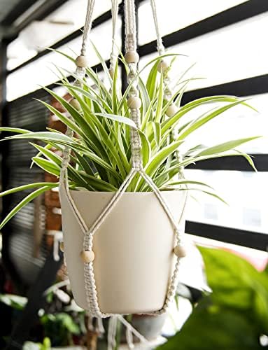 Macrame Plant Hanger Indoor Outdoor with Wood Beads 35 Inch 2pcs