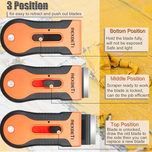 REXBETI 4 Pack Razor Scraper Set with 120Pcs Blades