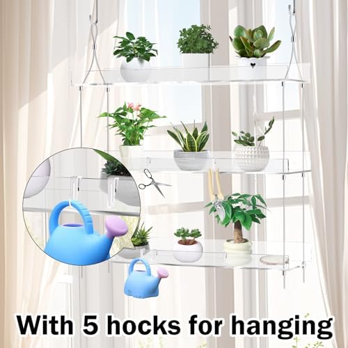 2-Tier Clear Acrylic Hanging Window Plant Shelves with Hooks and Suction Cups