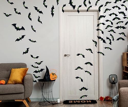 Halloween Decorations 56 Pcs 3D Bats with Glow Eyes