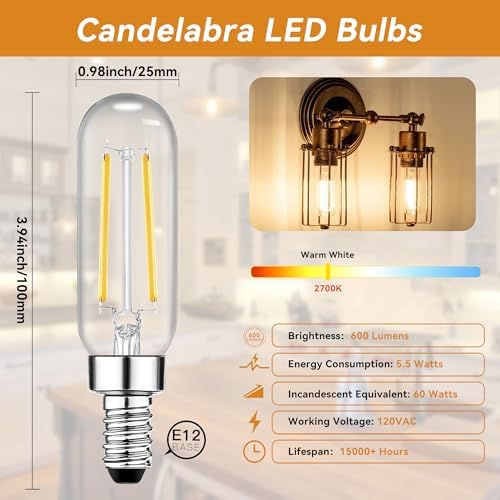 TJOY E12 Dimmable LED Candle Bulb 12 Packs