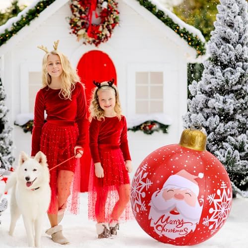 CEWOR 24 Inch Inflatable Christmas Ball with Rechargeable LED Light